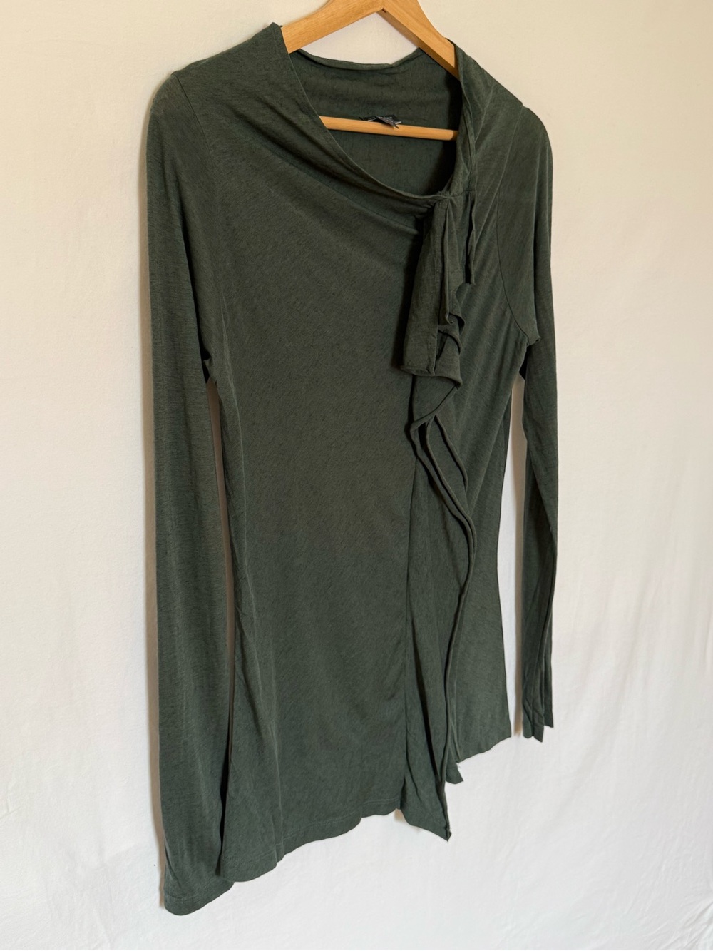 Lilla P - Olive Green Long Sleeve Ruffle-Trim Top size Small
